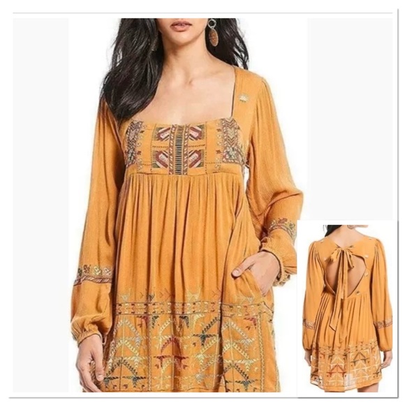 Boho Mini Dress Mustard Ob888346 